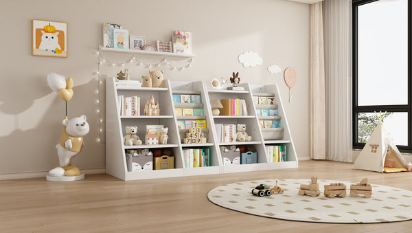 English Elm White Wooden Toy Storage Organizer Cabinet with 4-Tier Sling Bookcase for Kids Montessori Rooms W2876P233536