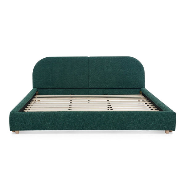 English Elm King Platform Bed Fully Upholstered in Plush Chenille with Low Profile Modern Frame Green W487S00475