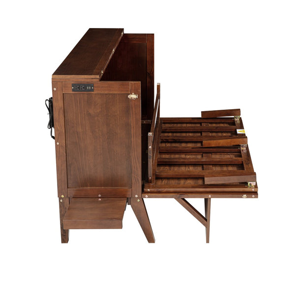 English Elm Full Size Pine Cabinet Murphy Bed with Usb Charging Side Shelves for Guest Rooms W504S00221