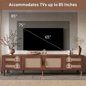 English Elm 78 Inch Rattan Media Console with Pine Legs Four Drawers Modern Living Room Tv Stand N710P365048P