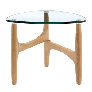 EuroStyle Ledell Tempered Glass Top Side Table with Solid Ash Walnut Base for Living Room Clear/Natural 39070CLR-KIT