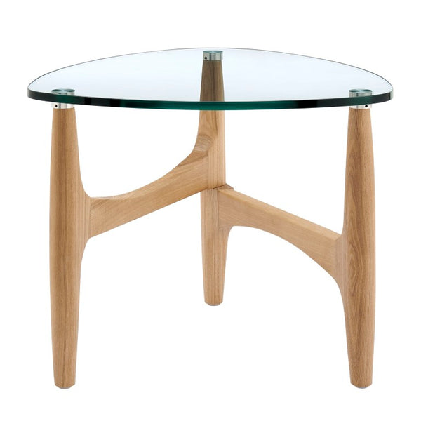 EuroStyle Ledell Tempered Glass Top Side Table with Solid Ash Walnut Base for Living Room Clear/Natural 39070CLR-KIT