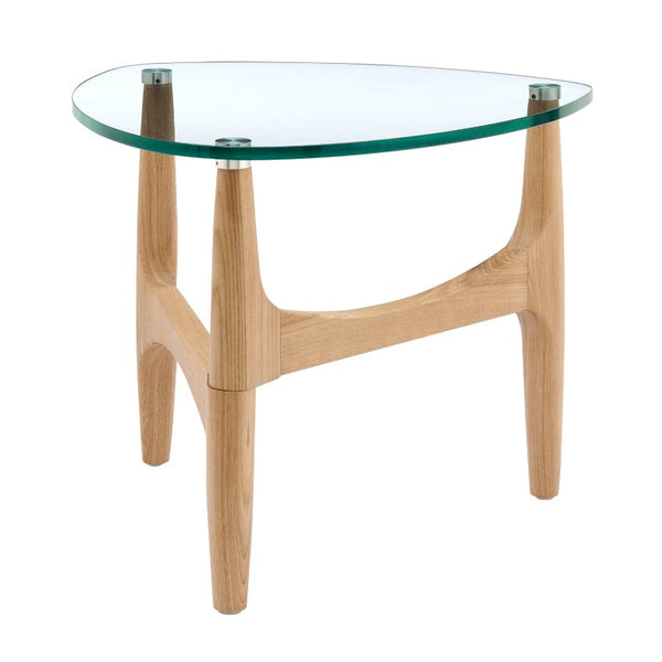 EuroStyle Ledell Tempered Glass Top Side Table with Solid Ash Walnut Base for Living Room Clear/Natural 39070CLR-KIT