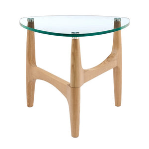 EuroStyle Ledell Tempered Glass Top Side Table with Solid Ash Walnut Base for Living Room Clear/Natural 39070CLR-KIT