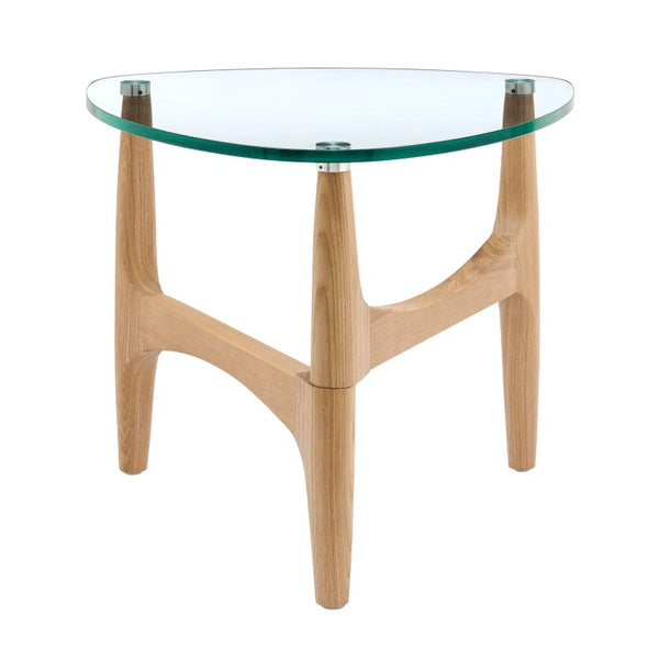 EuroStyle Ledell Tempered Glass Top Side Table with Solid Ash Walnut Base for Living Room Clear/Natural 39070CLR-KIT