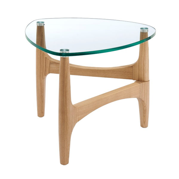 EuroStyle Ledell Tempered Glass Top Side Table with Solid Ash Walnut Base for Living Room Clear/Natural 39070CLR-KIT
