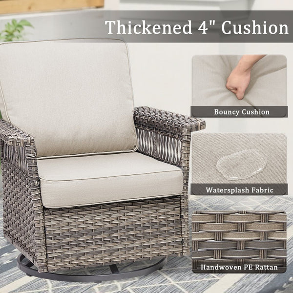 English Elm 2 Outdoor Swivel Rocker Patio Chairs High Back Deep Seat Olefin Cushions Steel Base Beige T3773P416507