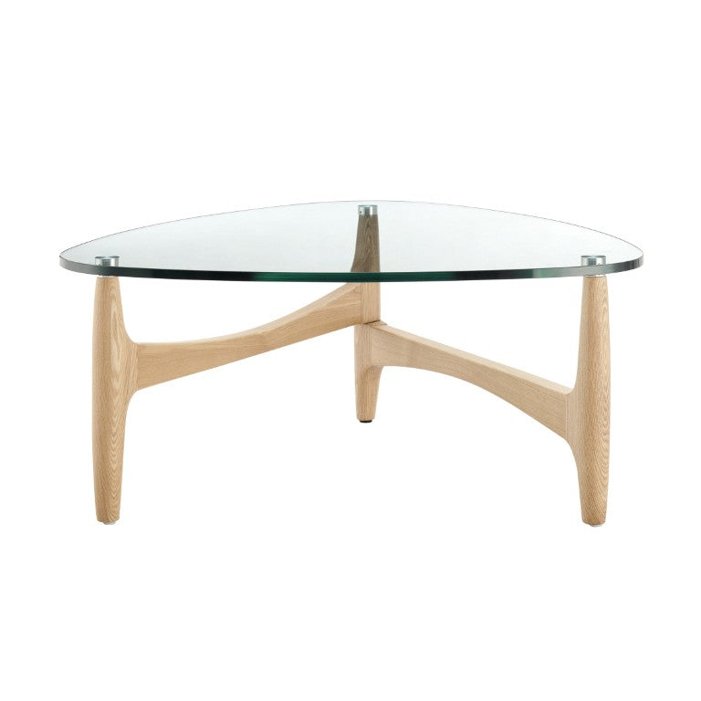 EuroStyle Ledell Round Tempered Glass Coffee Table with FSC Certified Ash Wood Walnut Base Clear / Natural 39072CLR-KIT