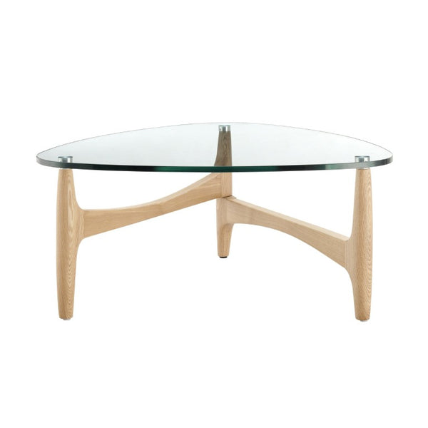 EuroStyle Ledell Round Tempered Glass Coffee Table with FSC Certified Ash Wood Walnut Base Clear / Natural 39072CLR-KIT
