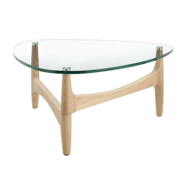 EuroStyle Ledell Round Tempered Glass Coffee Table with FSC Certified Ash Wood Walnut Base Clear / Natural 39072CLR-KIT