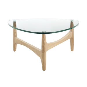 EuroStyle Ledell Round Tempered Glass Coffee Table with FSC Certified Ash Wood Walnut Base Clear / Natural 39072CLR-KIT