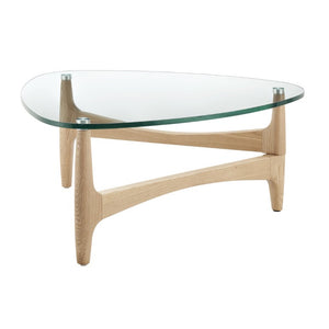 EuroStyle Ledell Round Tempered Glass Coffee Table with FSC Certified Ash Wood Walnut Base Clear / Natural 39072CLR-KIT
