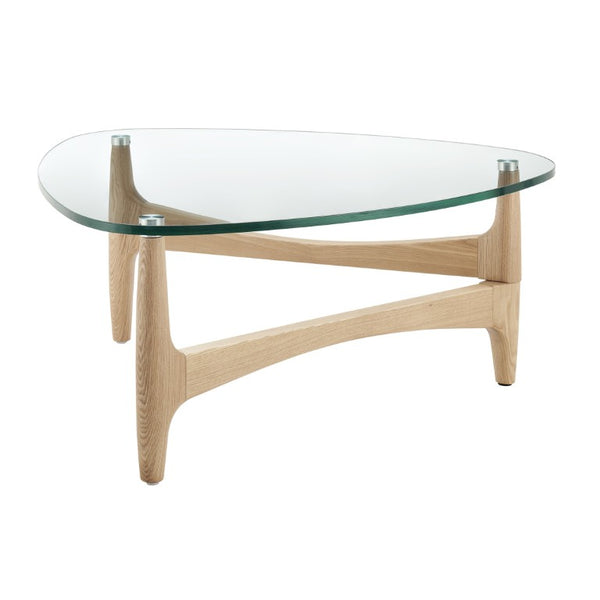 EuroStyle Ledell Round Tempered Glass Coffee Table with FSC Certified Ash Wood Walnut Base Clear / Natural 39072CLR-KIT