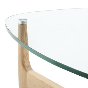 EuroStyle Ledell Round Tempered Glass Coffee Table with FSC Certified Ash Wood Walnut Base Clear / Natural 39072CLR-KIT