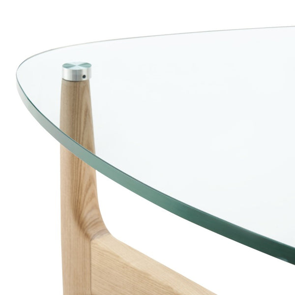 EuroStyle Ledell Round Tempered Glass Coffee Table with FSC Certified Ash Wood Walnut Base Clear / Natural 39072CLR-KIT