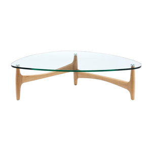 EuroStyle Ledell Tempered Glass Top Coffee Table with FSC Certified Ash Wood Walnut Base Clear / Natural 39076CLR-KIT