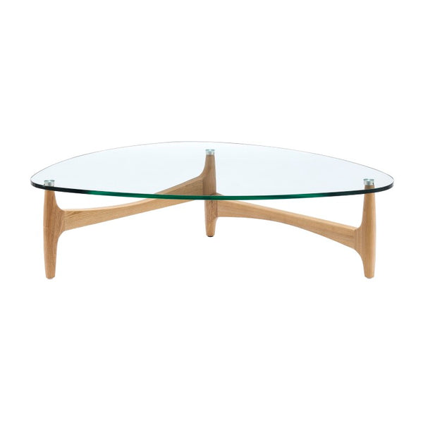 EuroStyle Ledell Tempered Glass Top Coffee Table with FSC Certified Ash Wood Walnut Base Clear / Natural 39076CLR-KIT