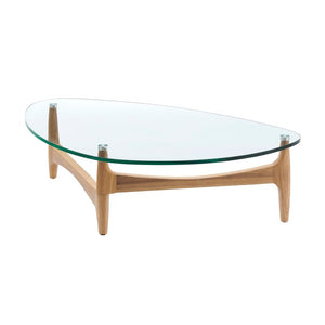 EuroStyle Ledell Tempered Glass Top Coffee Table with FSC Certified Ash Wood Walnut Base Clear / Natural 39076CLR-KIT