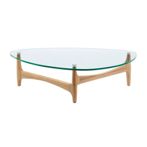 EuroStyle Ledell Tempered Glass Top Coffee Table with FSC Certified Ash Wood Walnut Base Clear / Natural 39076CLR-KIT