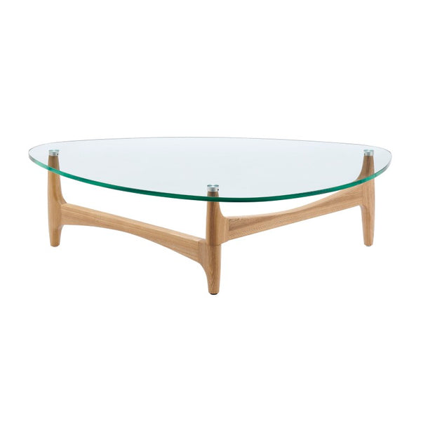 EuroStyle Ledell Tempered Glass Top Coffee Table with FSC Certified Ash Wood Walnut Base Clear / Natural 39076CLR-KIT
