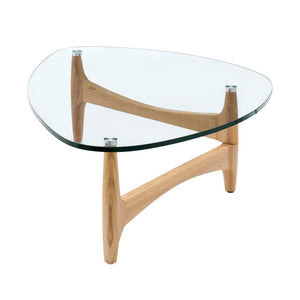 EuroStyle Ledell Tempered Glass Top Coffee Table with FSC Certified Ash Wood Walnut Base Clear / Natural 39076CLR-KIT