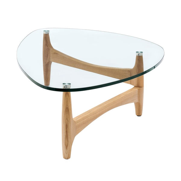 EuroStyle Ledell Tempered Glass Top Coffee Table with FSC Certified Ash Wood Walnut Base Clear / Natural 39076CLR-KIT