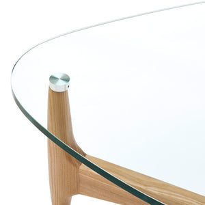 EuroStyle Ledell Tempered Glass Top Coffee Table with FSC Certified Ash Wood Walnut Base Clear / Natural 39076CLR-KIT