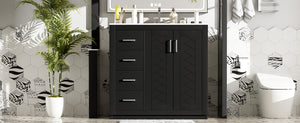 English Elm 36'' Bathroom Vanity with Ceramic Sink Combo, Solid Wood Frame, Soft-Close Drawers and Stylish Retro Groove Design Black N710P291684B