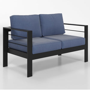 English Elm 50" Cast Aluminum Outdoor Loveseat with Uv Resistant Olefin Cushions for Patio Decks Black+Blue B082P454971