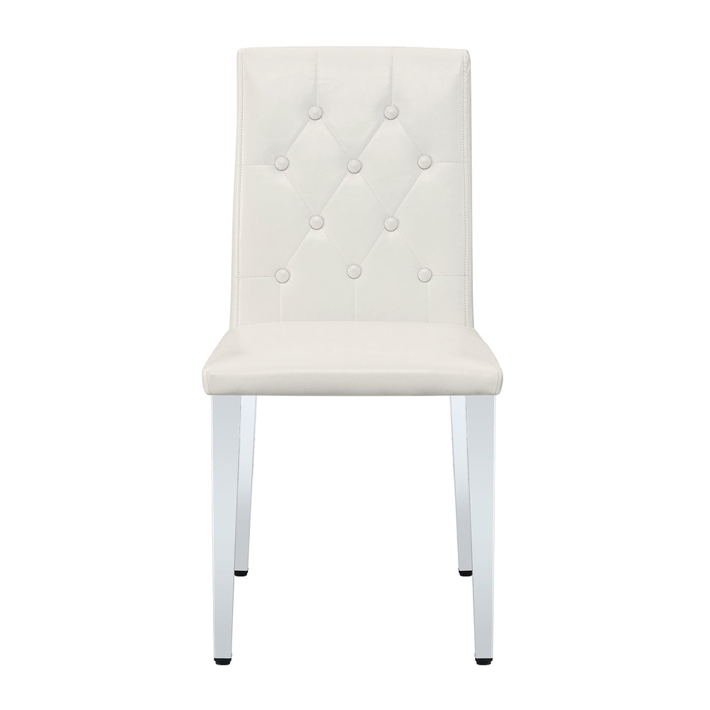 English Elm 4-pack PU dining chairs with ergonomic buckle backrest, high-density sponge seat, gold metal legs elegant luxury White+Silver W1151P295715