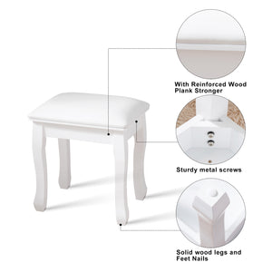 English Elm Vanity White Makeup Stool with Cushion and Solid Wood Legs, Anti-Slip Pads, Comfortable PU Seat W3128P281249