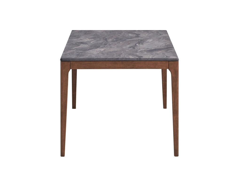 English Elm Bevis Engineered Stone Top Dining Table with Walnut Finish, Marble Grain Surface, Durable Rubber Wood Frame B2726P268644