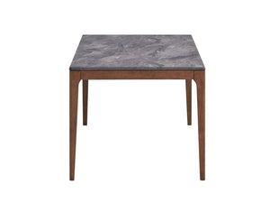 English Elm Bevis Engineered Stone Top Dining Table with Walnut Finish, Marble Grain Surface, Durable Rubber Wood Frame B2726P268644