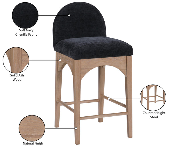 Waldorf Black Chenille Fabric Stool 390Black-C Meridian Furniture
