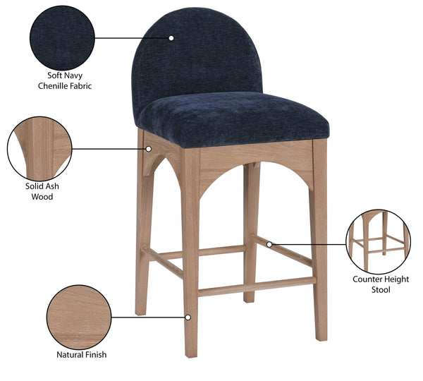 Waldorf Navy Chenille Fabric Stool 390Navy-C Meridian Furniture