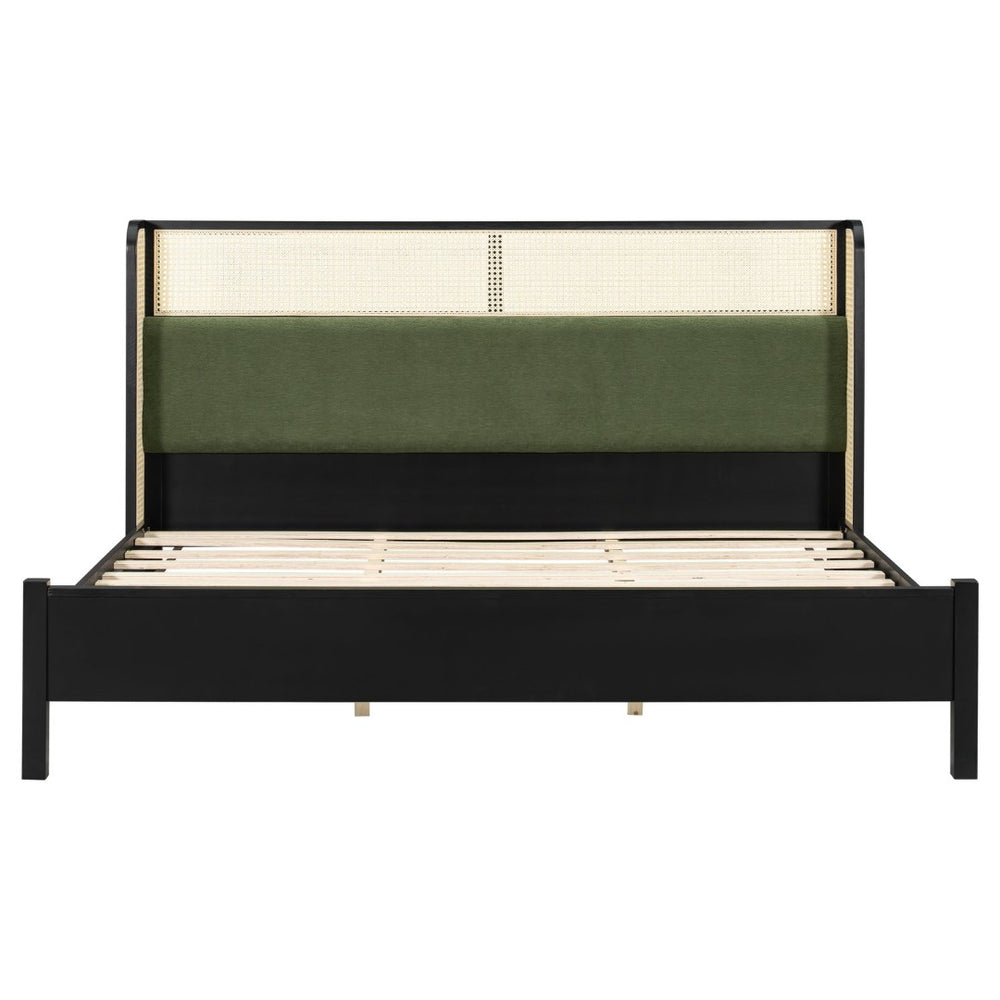 English Elm King Platform Bed Matte Black Frame Green Velvet Headboard Modern Low Profile N770PK375072B