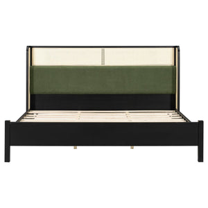 English Elm King Platform Bed Matte Black Frame Green Velvet Headboard Modern Low Profile N770PK375072B