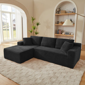 English Elm L-shaped Corduroy Cloud Sectional with Deep Seat for Living Room or Bedroom Lounge W2339S00117