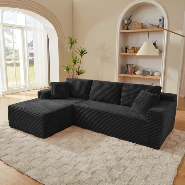 English Elm L-shaped Corduroy Cloud Sectional with Deep Seat for Living Room or Bedroom Lounge W2339S00117