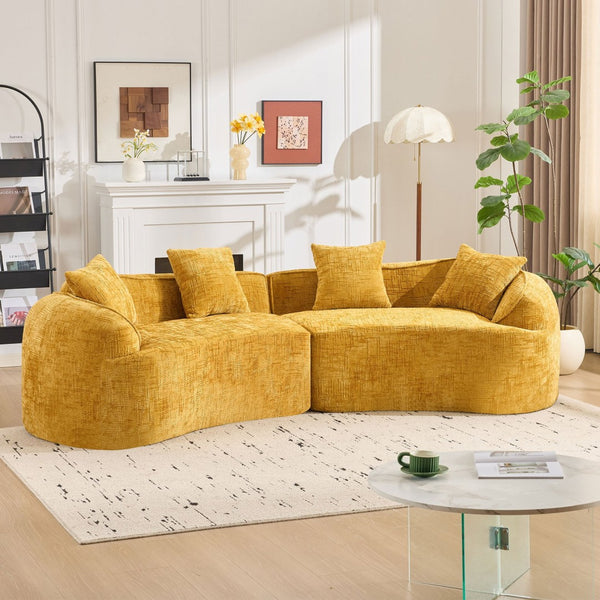 English Elm Yellow Curved Compressed Sofa - Nordic Design, Soft Upholstery, Versatile Comfort For Any Space W3612S00011-GIGA