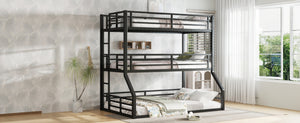English Elm Twin Metal Triple Bunk Bed With Safety Guardrails - Heavy-Duty, Noise-Reduced Design In Black Finish P2 W1580S00177-GIGA