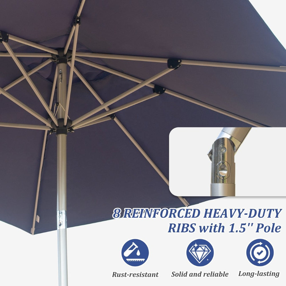 English Elm Rectangle Patio Umbrella With Crank Lift & Adjustable Tilt - Navy Blue Shade For Outdoor Spaces W1859P320955-GIGA