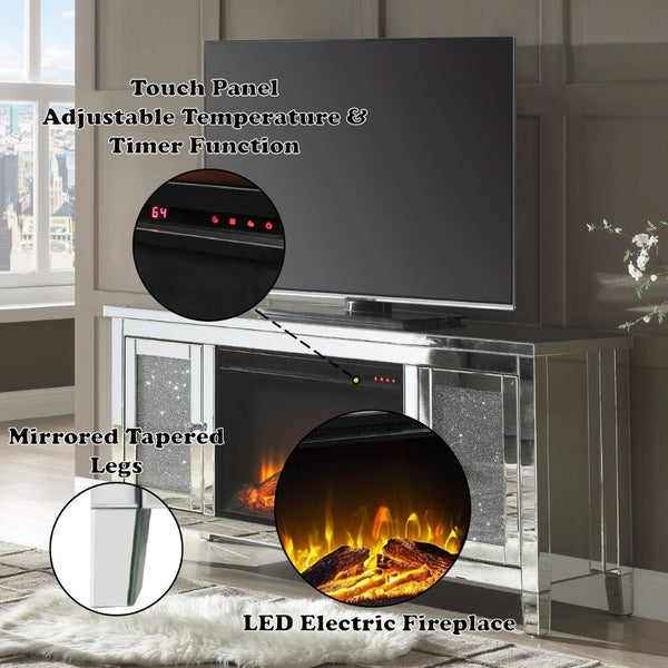 English Elm Noralie Mirrored Fireplace Tv Stand with Led Electric Insert and Glam Diamond Accents B2726P446670