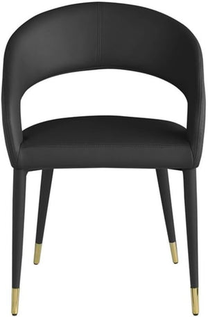English Elm Modern Faux Leather Dining Chairs Set of 2 Curved Back Gold Tipped Wooden Legs Black B011P439059