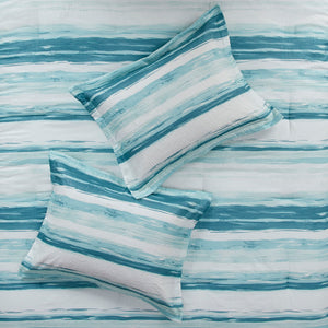 JLA Home Madison Park - 8 Seersucker Comforter and Quilt Set - Coastal Watercolor Stripes, Embroidered Pillows, Lightweight Luxury 92 L x 104 W x 1.5H MP10-7947