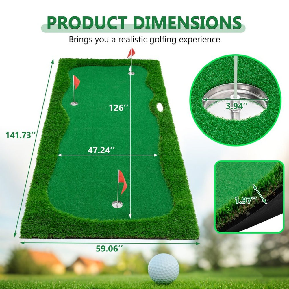 English Elm 12x5 Ft Putting Green Mat Pp Turf with Three Holes Flags for Indoor Outdoor Practice W1422P289867