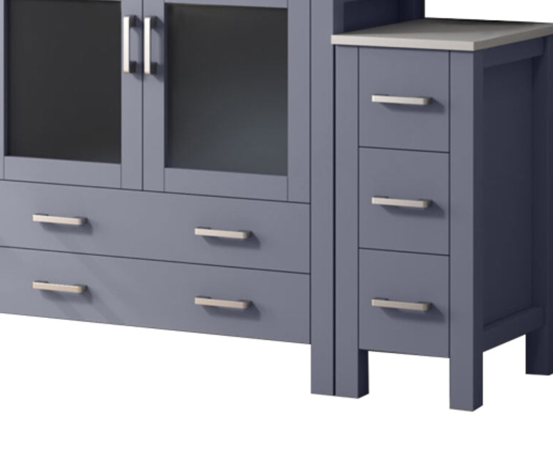English Elm Dark Grey Bath Vanity 60" W With White Ceramic Top, Side Cabinets & 34" Mirror - Stylish Storage Solution B2731S00961
