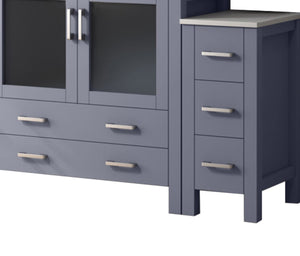 English Elm Dark Grey Bath Vanity 60" W With White Ceramic Top, Side Cabinets & 34" Mirror - Stylish Storage Solution B2731S00961