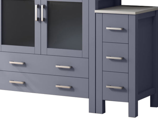 English Elm Dark Grey Bath Vanity 60" W With White Ceramic Top, Side Cabinets & 34" Mirror - Stylish Storage Solution B2731S00961