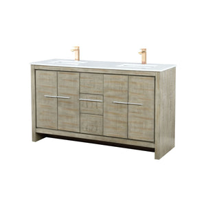 English Elm Rustic Acacia Double Bath Vanity 60" W X 20" D, White Quartz Top & Rose Gold Faucet For Elegance B2731P259213-GIGA